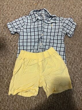 Carter's Blue Plaid Button Shirt & Yellow Shorts Matching Set